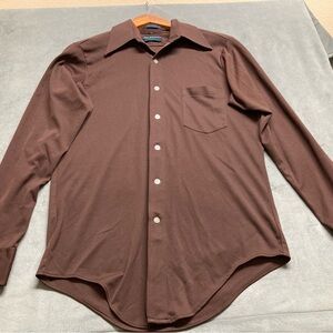 Vintage Van Heusen Splendor Knit Brown Polyester Disco Dress Button up Shirt